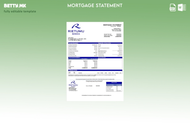 модерен стил Latvia Rietumu Banka извод за хипотека Шаблон за Word и PDF